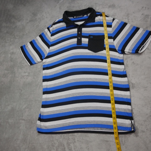 Travis Matthew Mens Large Black Blue Multicolored Stripe Short Sleeve Polo Shirt - Picture 9 of 12